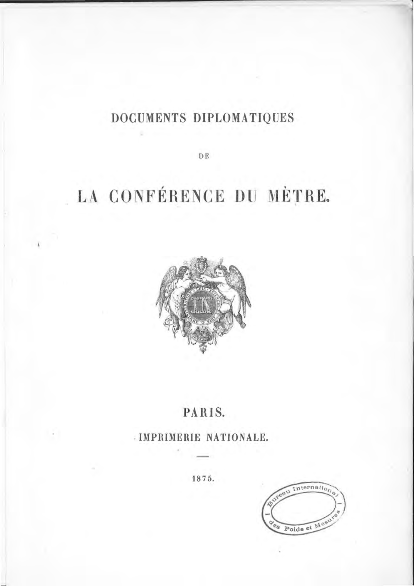Титульный лист дипломатических документов Конференции метра, Париж, 1875